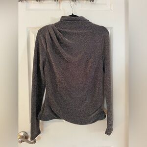 White House Black Market Metallic Charcoal & Silver Mock Neck Top Medium